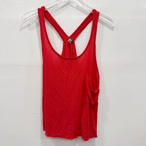 We The Free Red Ribbed Flowy Tank Top Racerback Front Pocket Small